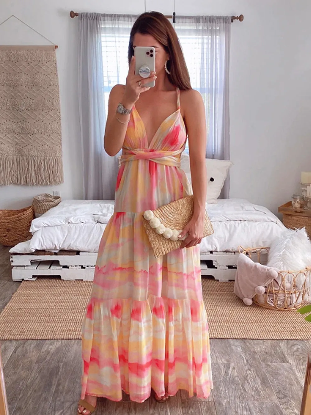 Halter Sleeveless Low Cut Maxi Bodycon Dress HB01252