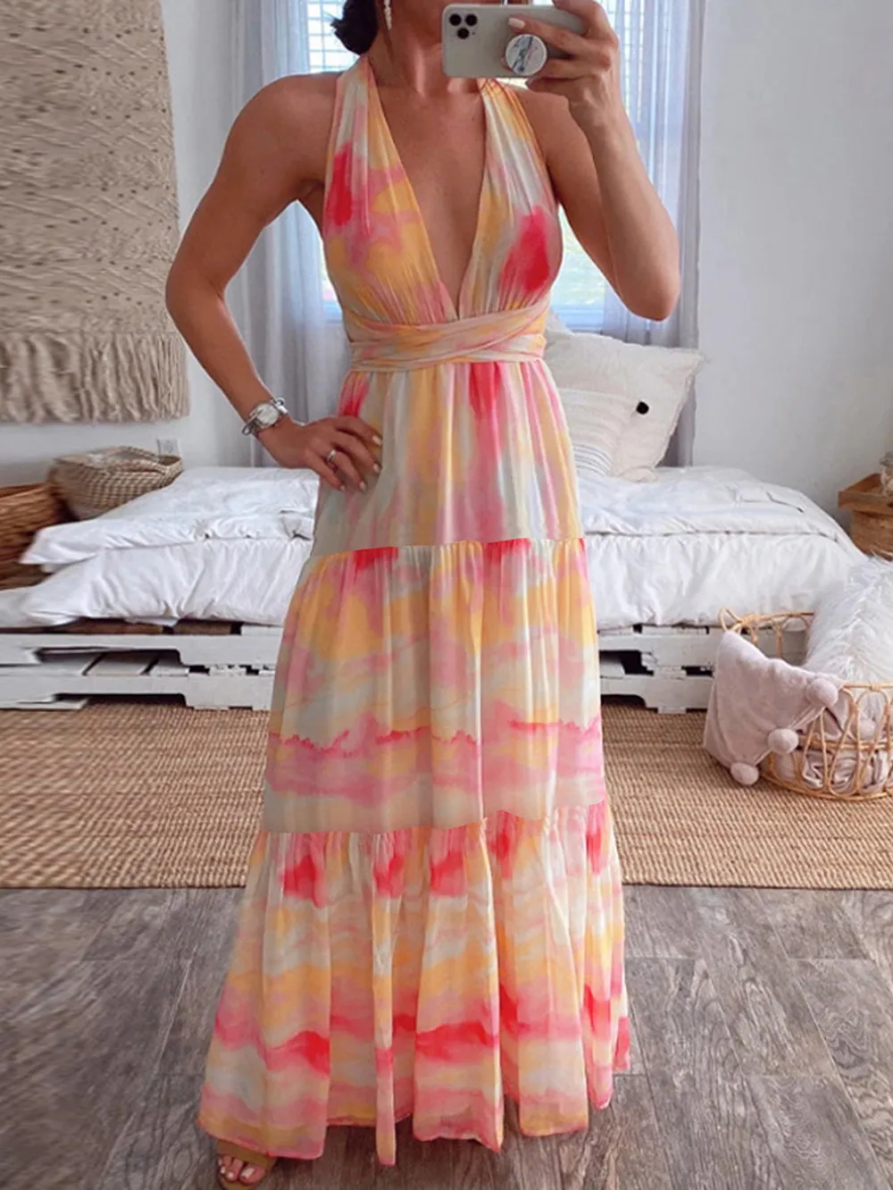 Halter Sleeveless Low Cut Maxi Bodycon Dress HB01252