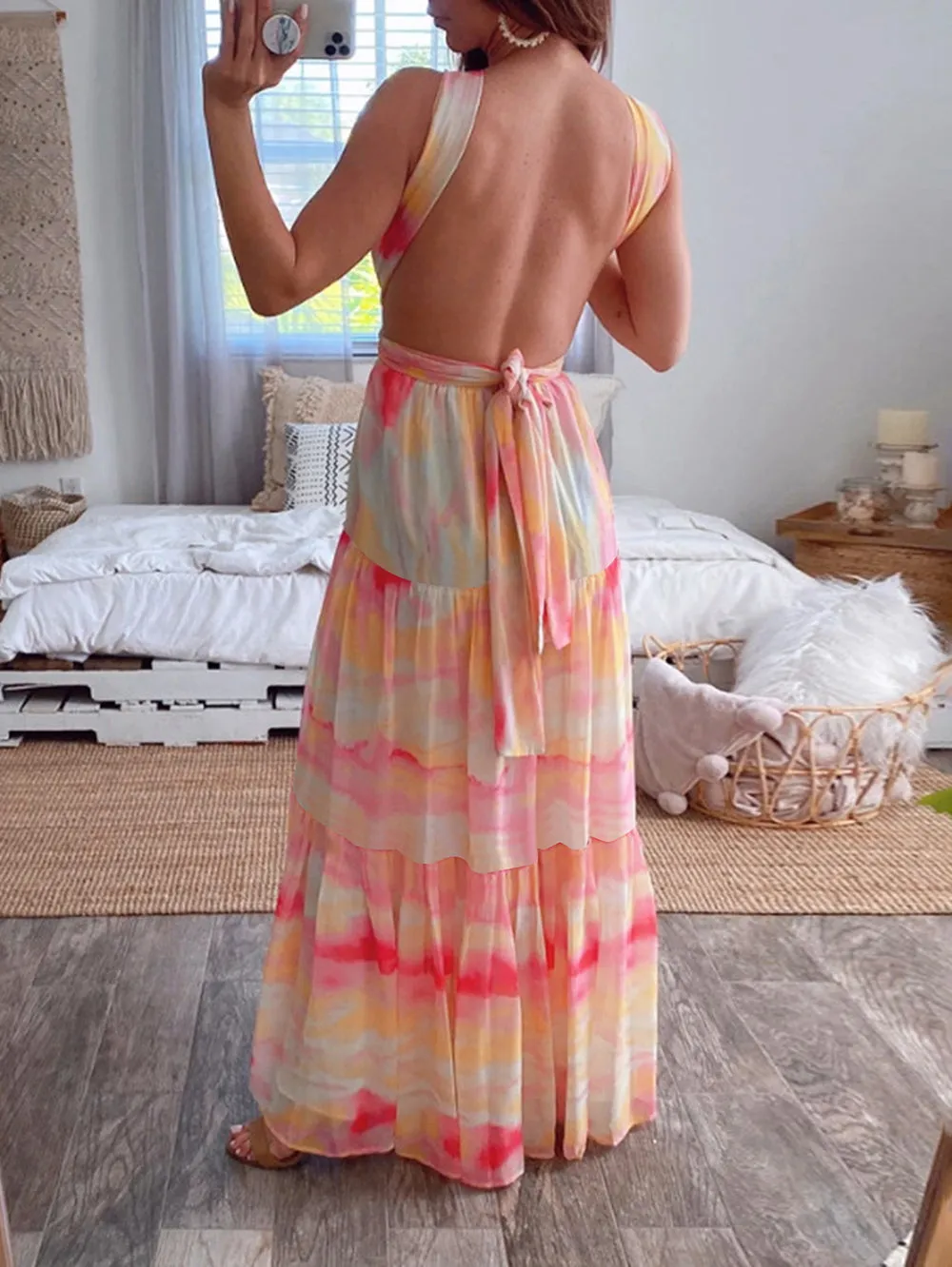 Halter Sleeveless Low Cut Maxi Bodycon Dress HB01252