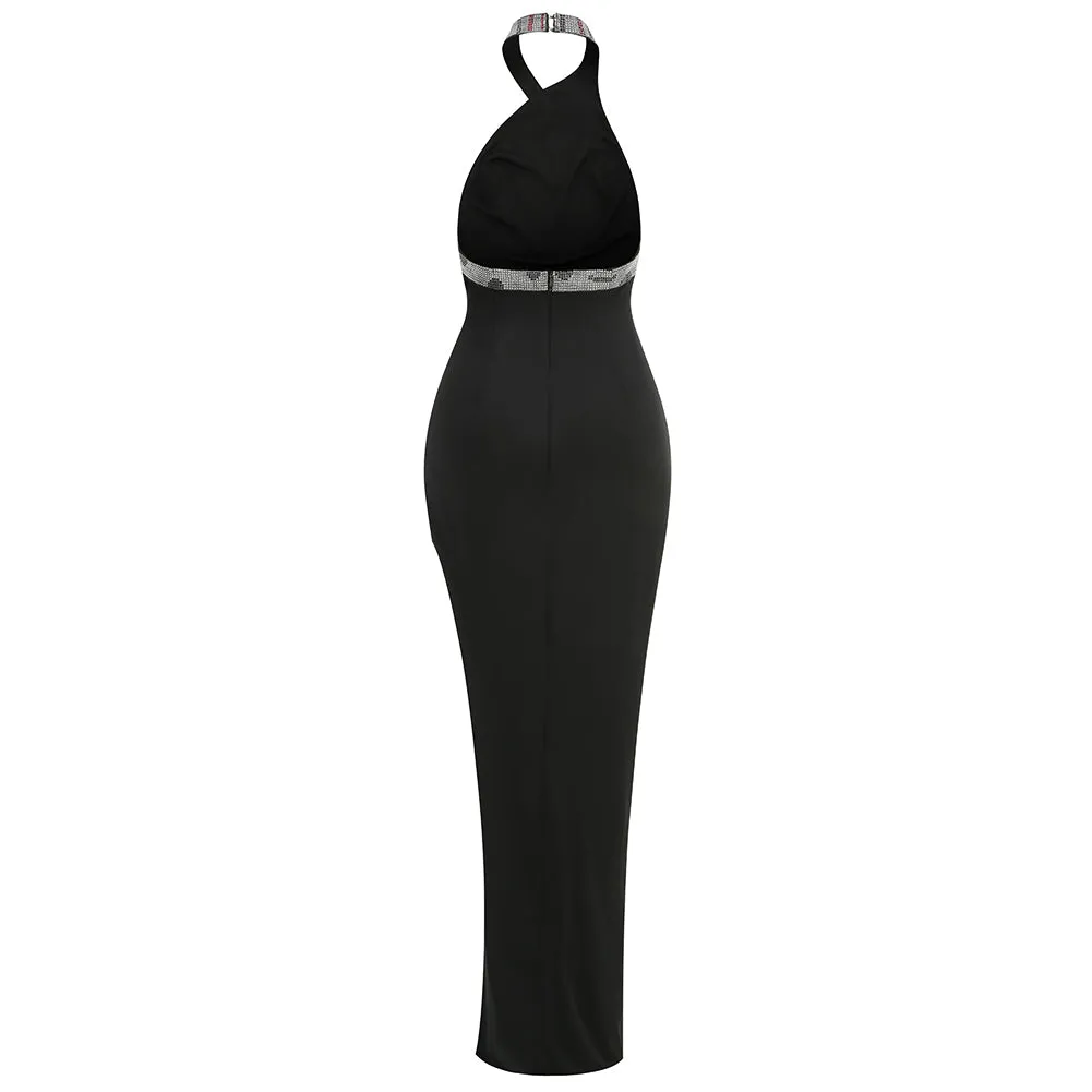 Halter Sleeveless Snakelike Maxi Dress KLYF1274
