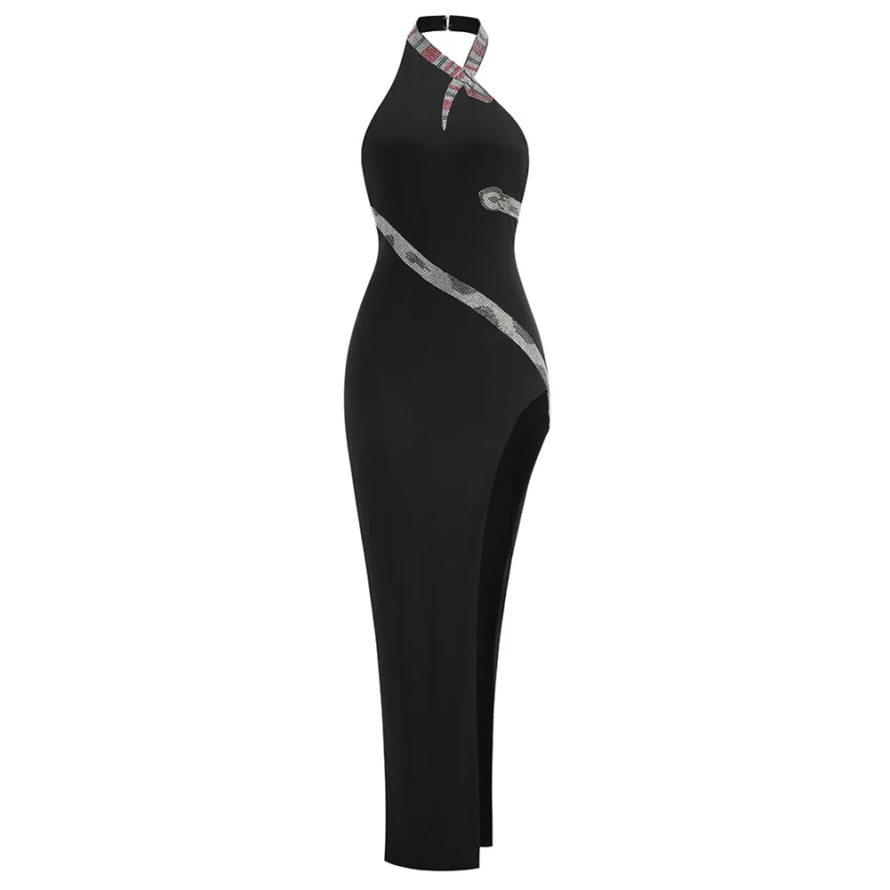 Halter Sleeveless Snakelike Maxi Dress KLYF1274