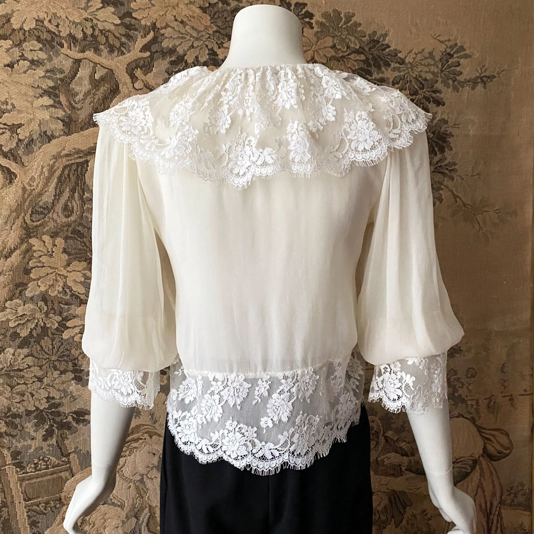 Hanae Mori 1980s Silk & Lace Blouse