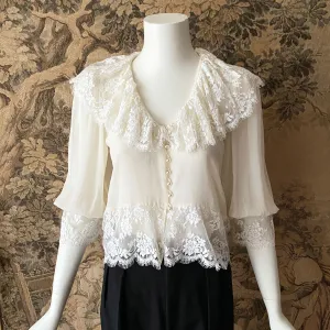 Hanae Mori 1980s Silk & Lace Blouse