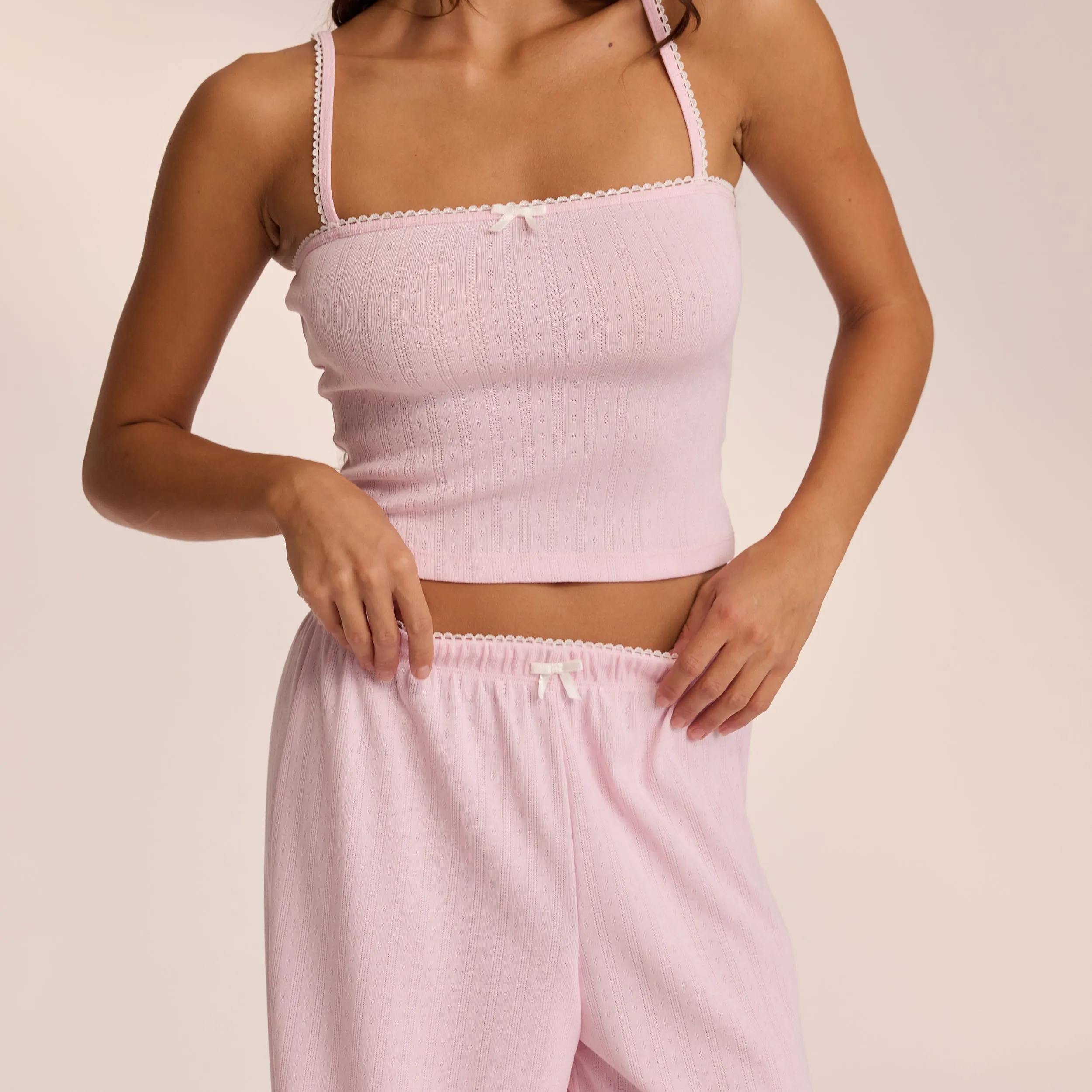 Haut de Pyjama à Bretelles Pointelle - Rose