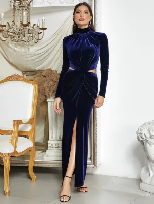 High Neck Long Sleeve Plain Maxi Bodycon Dress HB100050