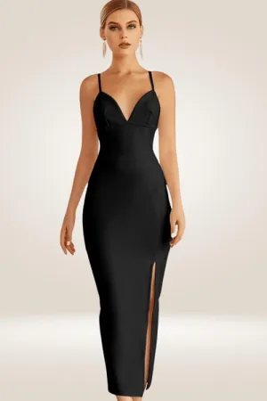 High Slit Black Bodycon Maxi Dress