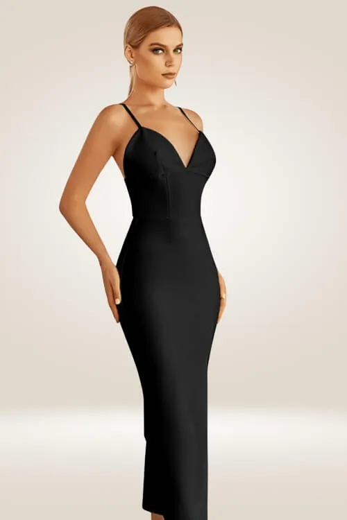 High Slit Black Bodycon Maxi Dress
