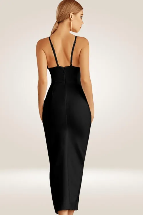 High Slit Black Bodycon Maxi Dress