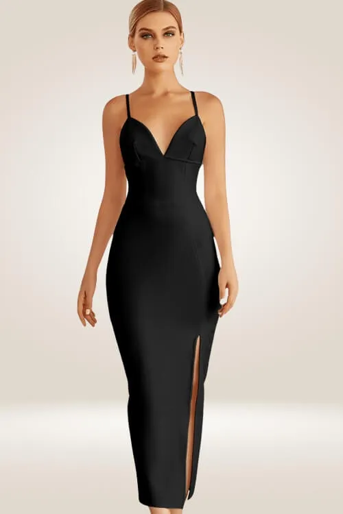 High Slit Black Bodycon Maxi Dress