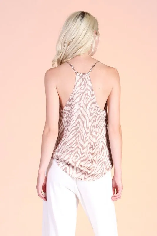 Iridescent Toyger Lurex Chiffon Cami Top-Taupe/Gold