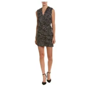 IRO Womens Metallic Spotted Ruche Ruffle Hem Dress Metallic  Size EUR 34 US 6 a8