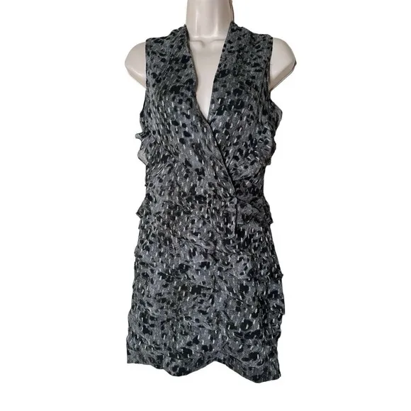 IRO Womens Metallic Spotted Ruche Ruffle Hem Dress Metallic  Size EUR 34 US 6 a8