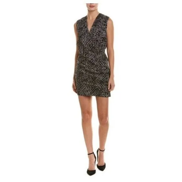 IRO Womens Metallic Spotted Ruche Ruffle Hem Dress Metallic  Size EUR 34 US 6 a8