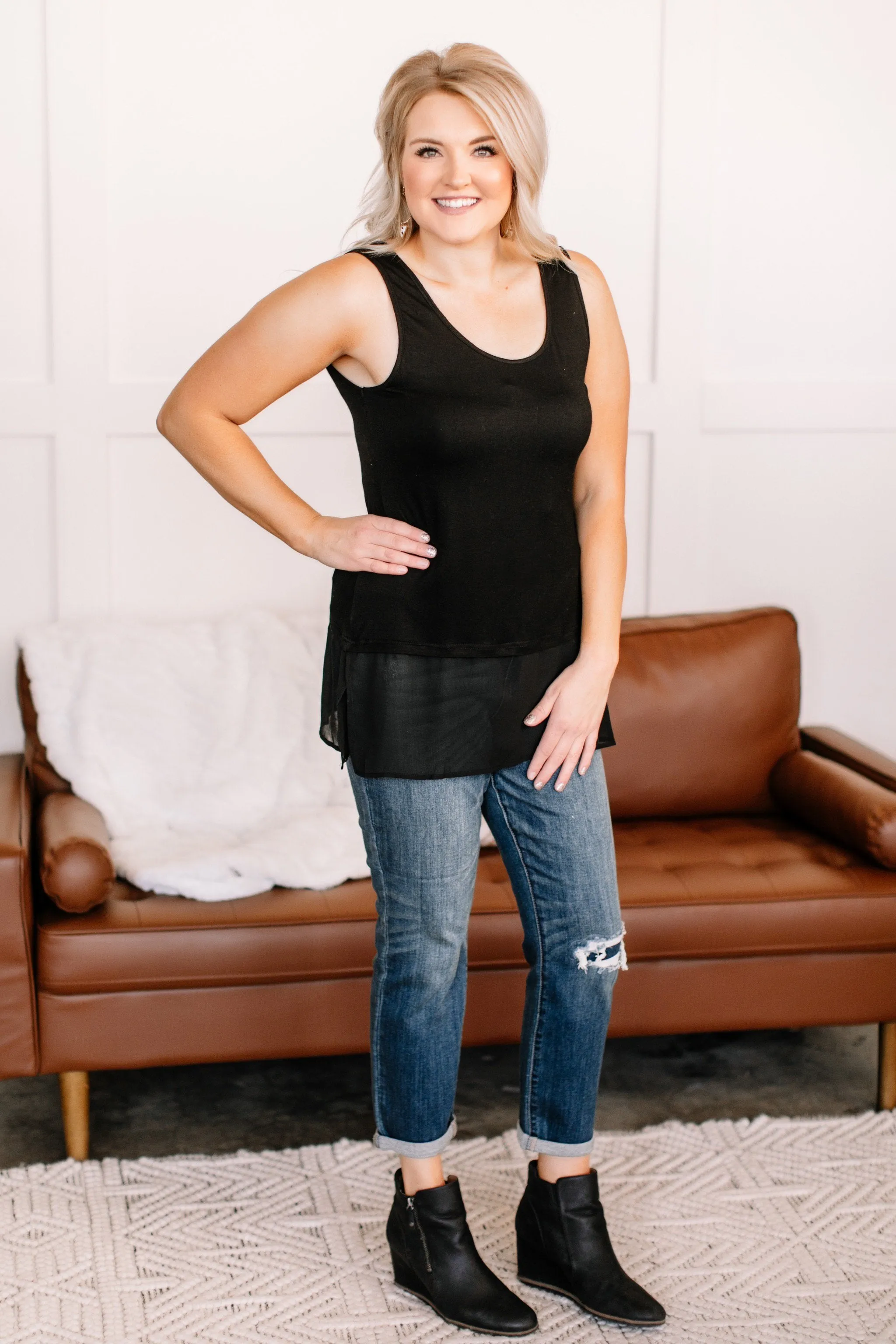 I've Got Layers Chiffon Sleeveless Top In Black