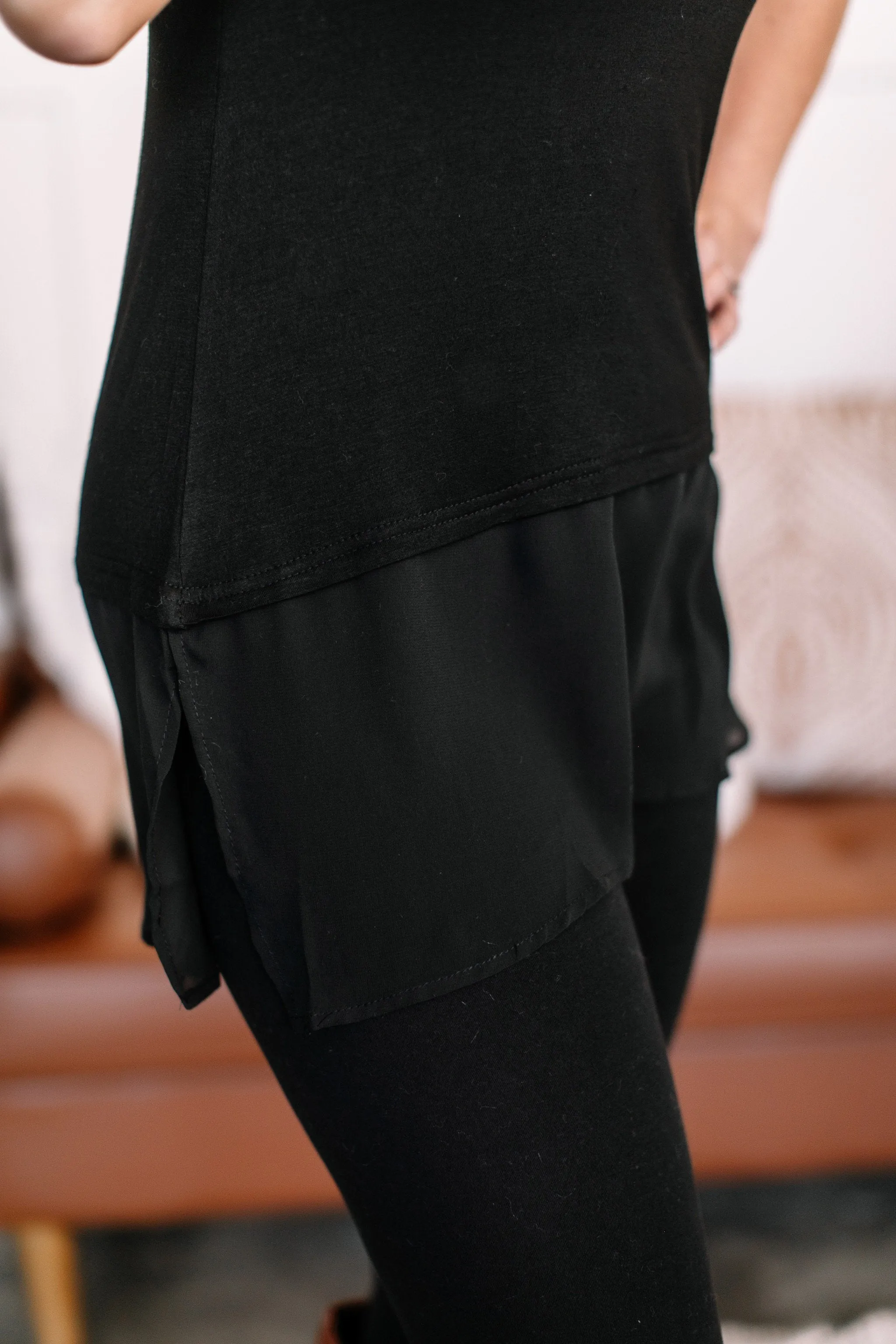 I've Got Layers Chiffon Sleeveless Top In Black