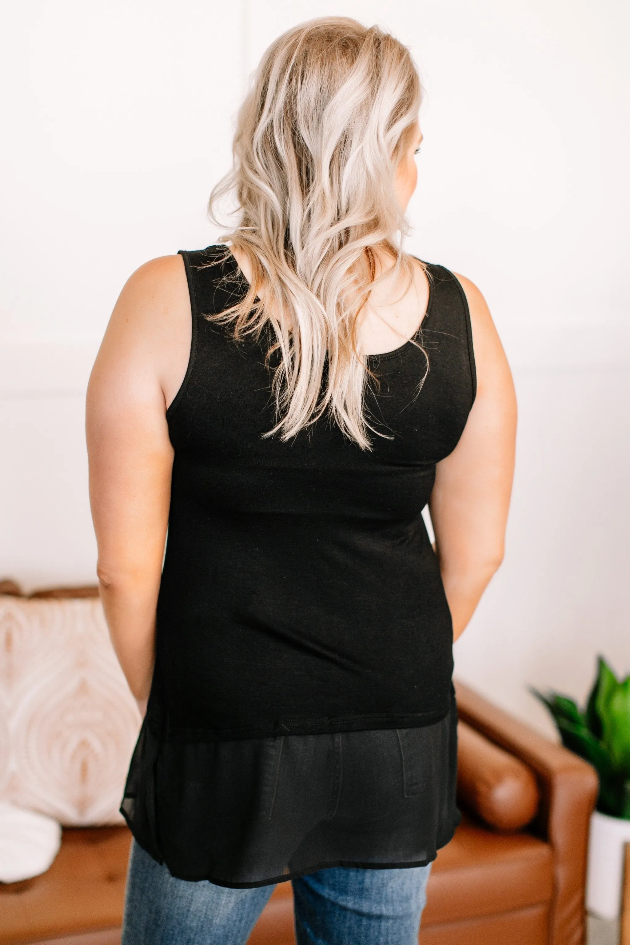 I've Got Layers Chiffon Sleeveless Top In Black