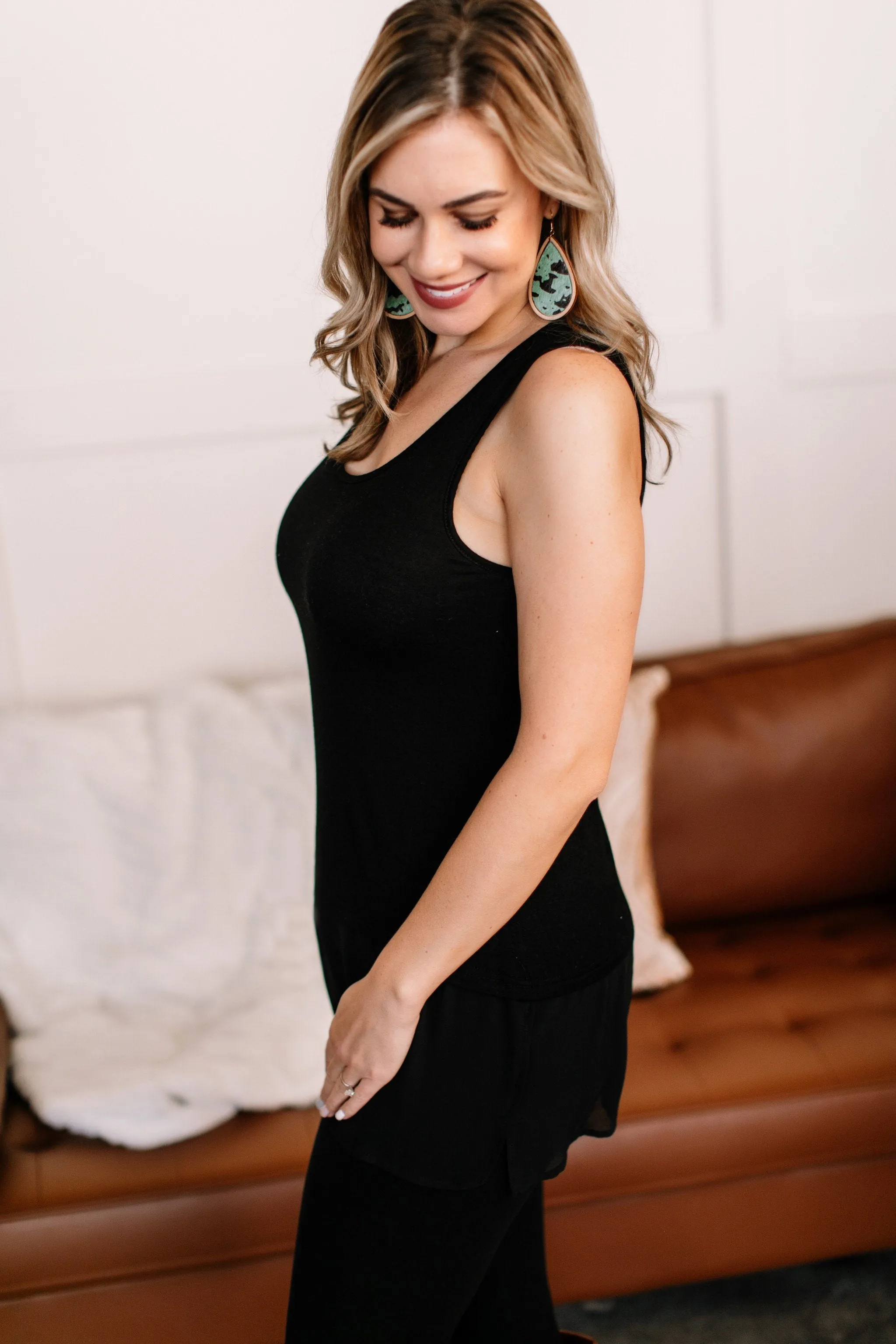 I've Got Layers Chiffon Sleeveless Top In Black