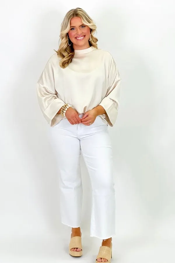 Ivory High Neck Short Sleeve Top