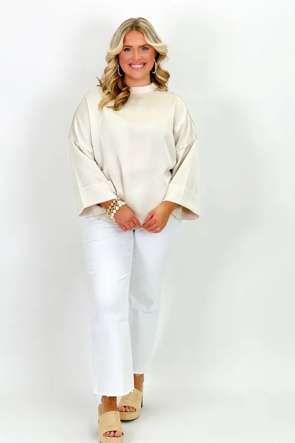 Ivory High Neck Short Sleeve Top