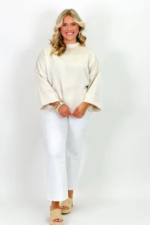 Ivory High Neck Short Sleeve Top