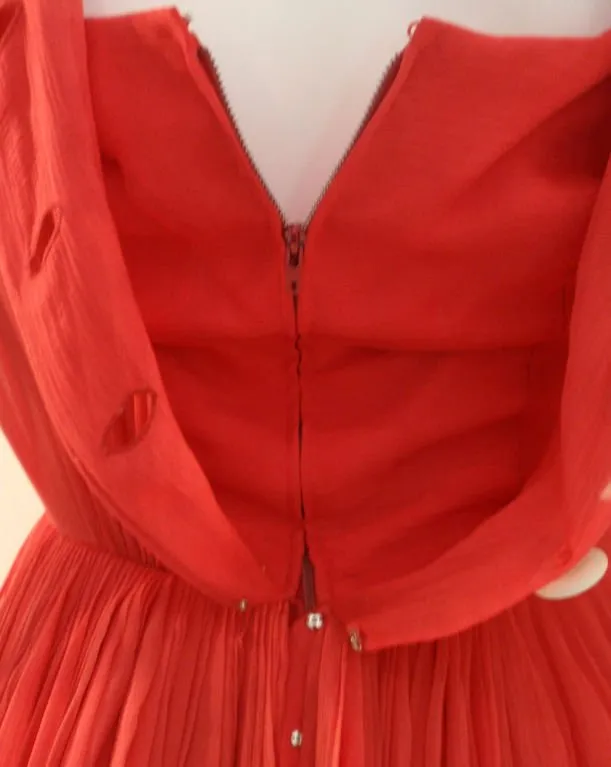 JAMES GALANOS 1960s for Amelia Gray Red Chiffon Cocktail Dress