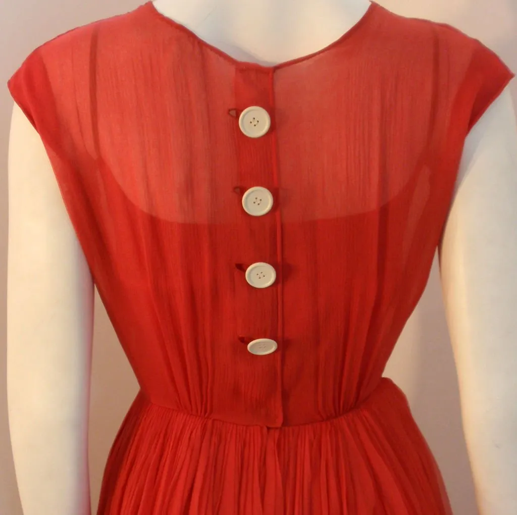 JAMES GALANOS 1960s for Amelia Gray Red Chiffon Cocktail Dress
