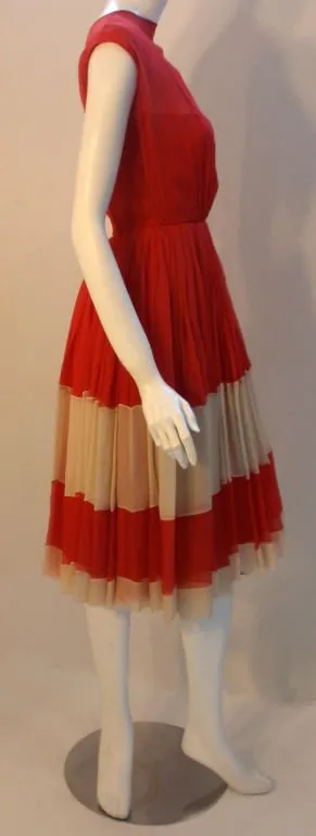 JAMES GALANOS 1960s for Amelia Gray Red Chiffon Cocktail Dress
