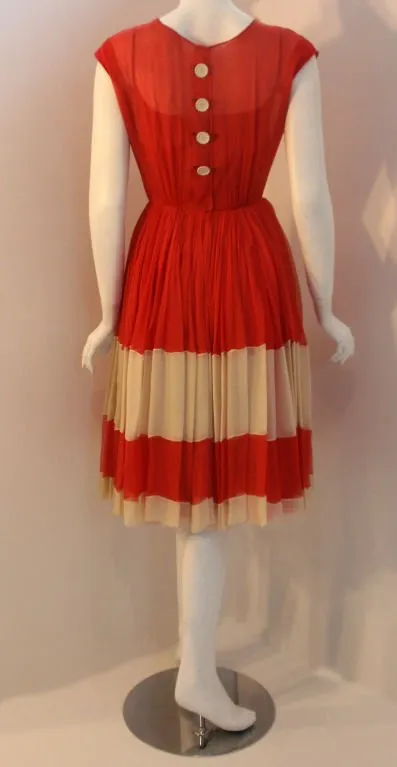 JAMES GALANOS 1960s for Amelia Gray Red Chiffon Cocktail Dress
