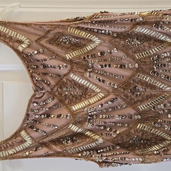 Joanna Hope Gold and Brown Embellished SequenceTiered High Low Maxi Formal Dress