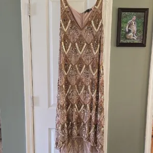 Joanna Hope Gold and Brown Embellished SequenceTiered High Low Maxi Formal Dress