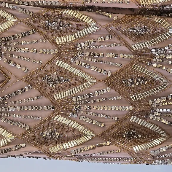 Joanna Hope Gold and Brown Embellished SequenceTiered High Low Maxi Formal Dress