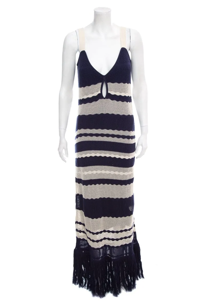 Johanna Ortiz Navy & Cream Stripe Knit Sleeveless Maxi Dress SZ L