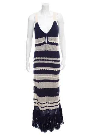 Johanna Ortiz Navy & Cream Stripe Knit Sleeveless Maxi Dress SZ L