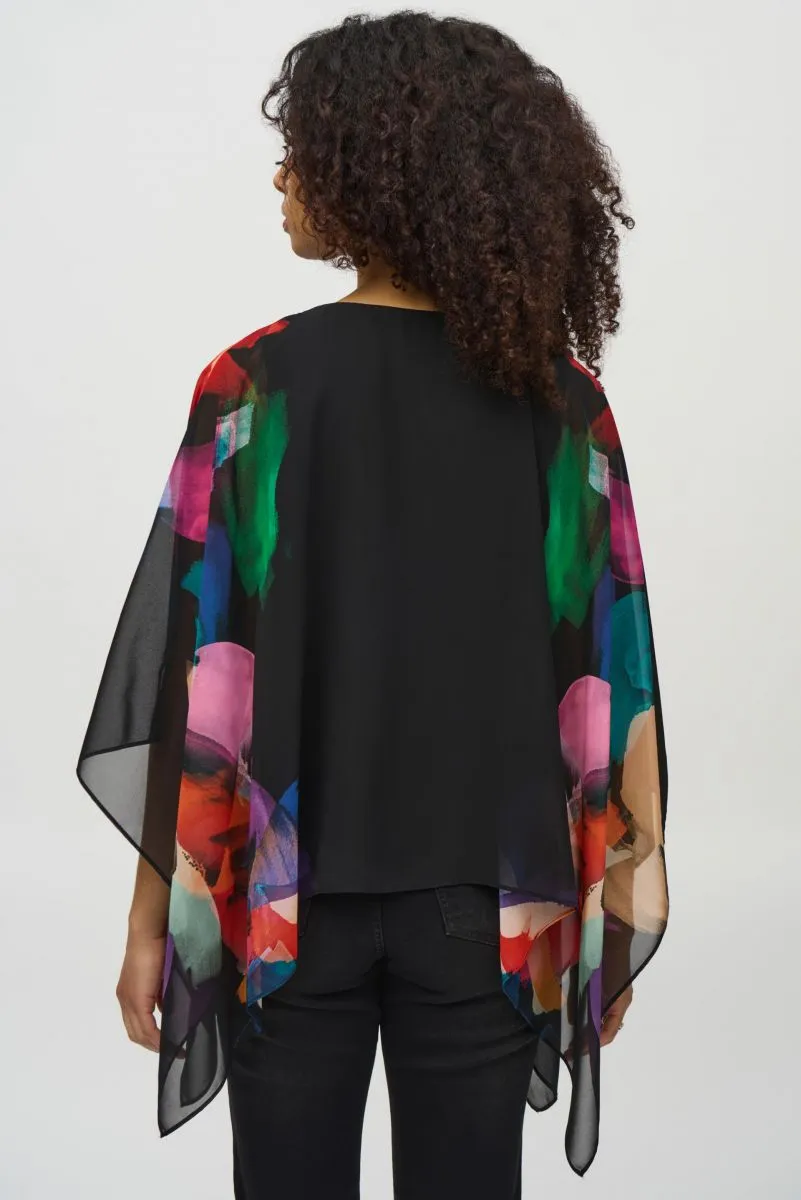 Joseph Ribkoff Black/Multi Chiffon Abstract Print Poncho Top 244174