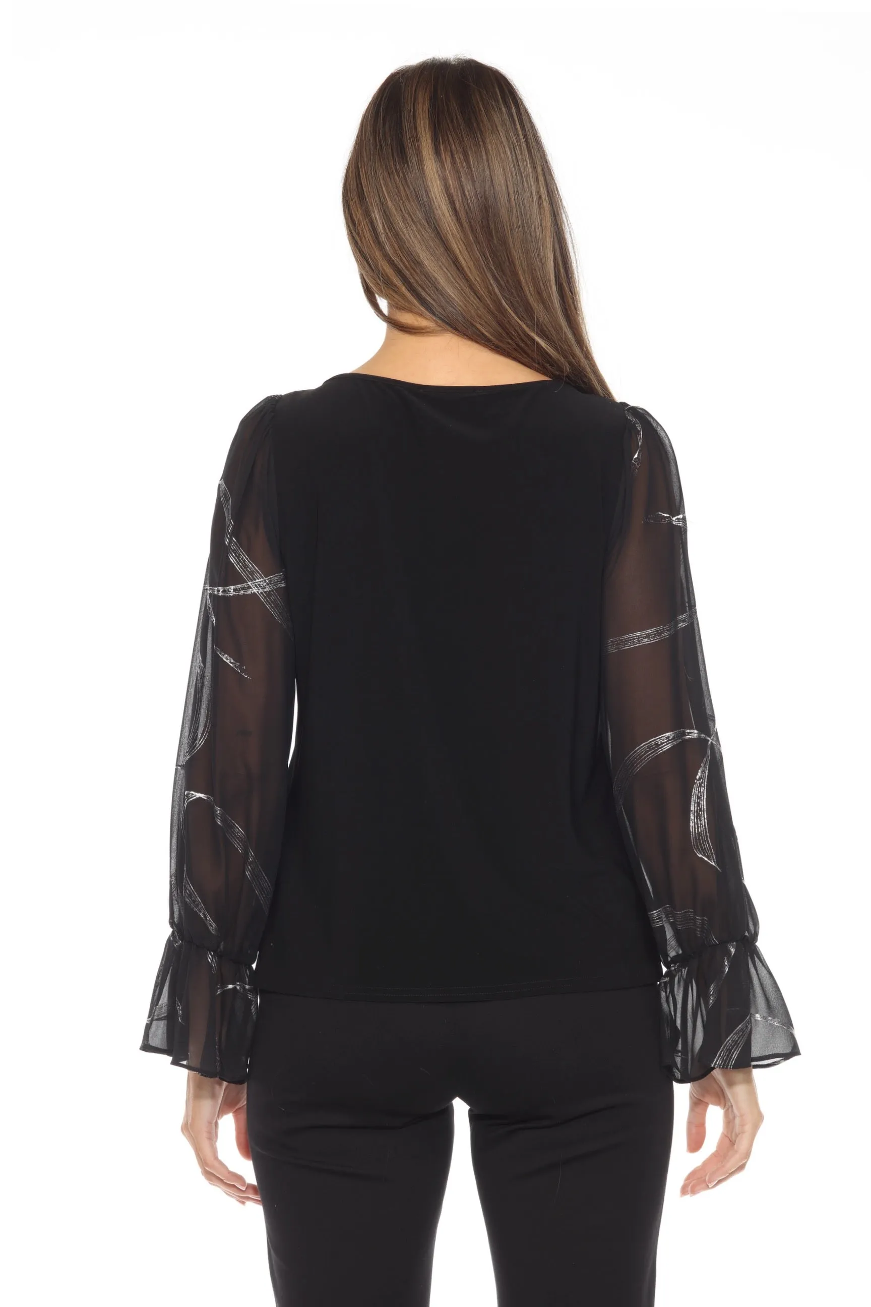 Joseph Ribkoff Black/Silver Foiled Chiffon Sleeve Top 244090
