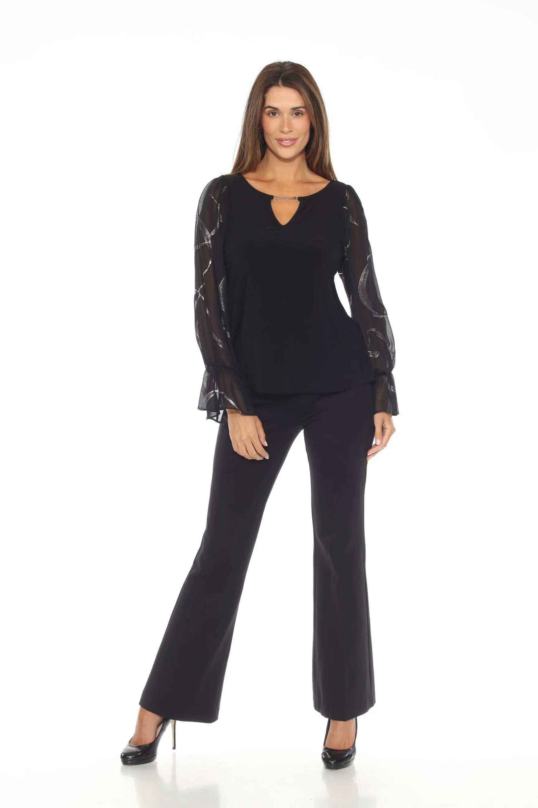 Joseph Ribkoff Black/Silver Foiled Chiffon Sleeve Top 244090