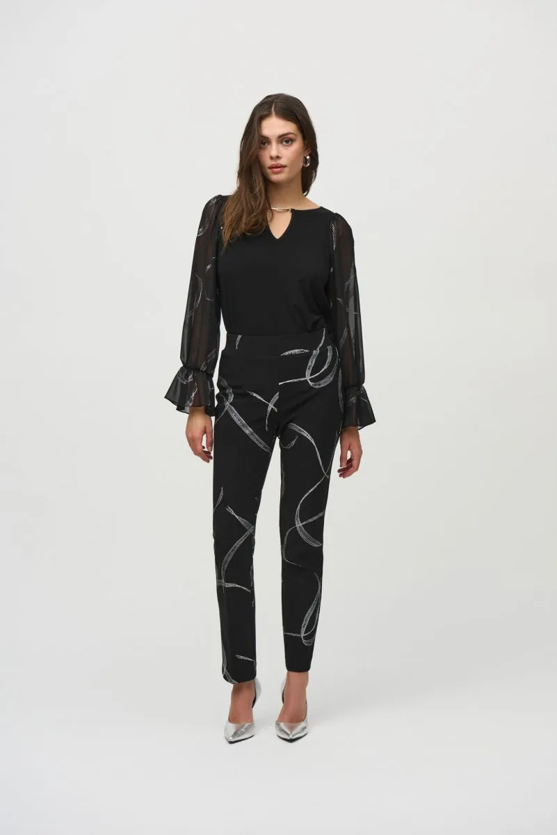 Joseph Ribkoff Black/Silver Foiled Chiffon Sleeve Top 244090