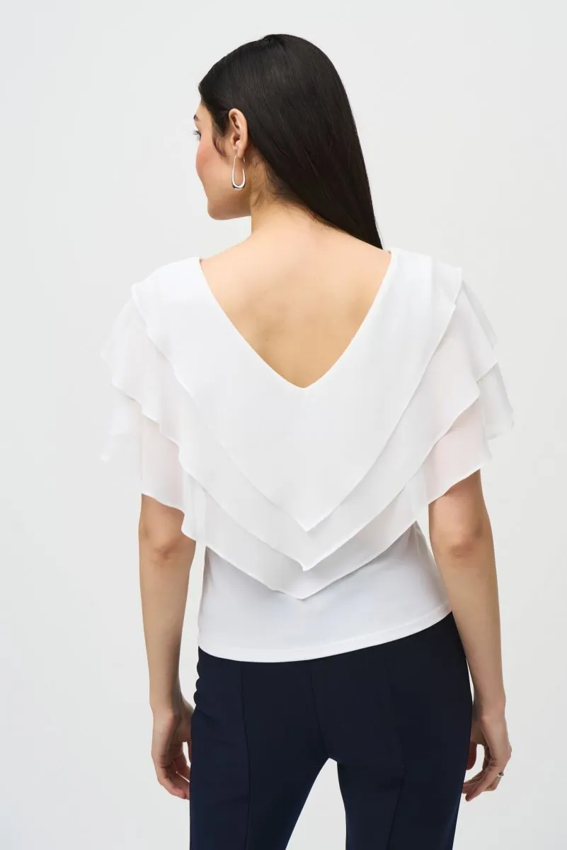 Joseph Ribkoff Tiered Chiffon Overlay V-Neck Top 241020