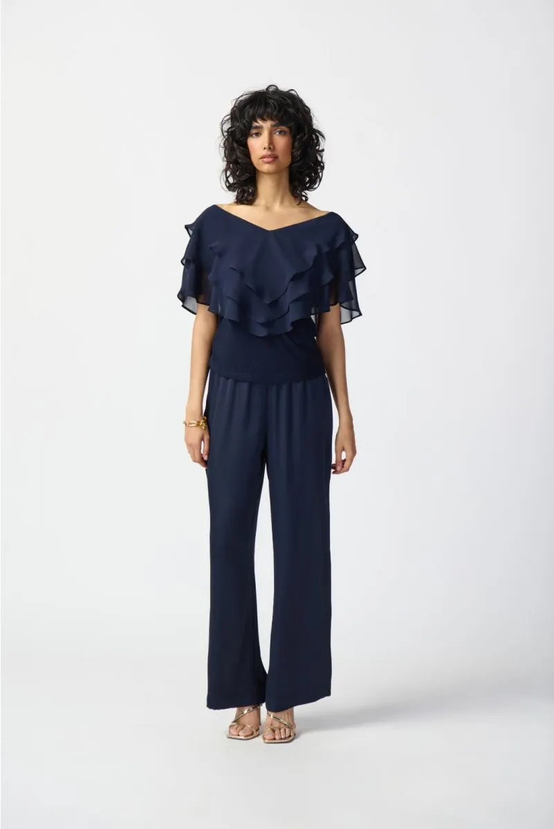 Joseph Ribkoff Tiered Chiffon Overlay V-Neck Top 241020