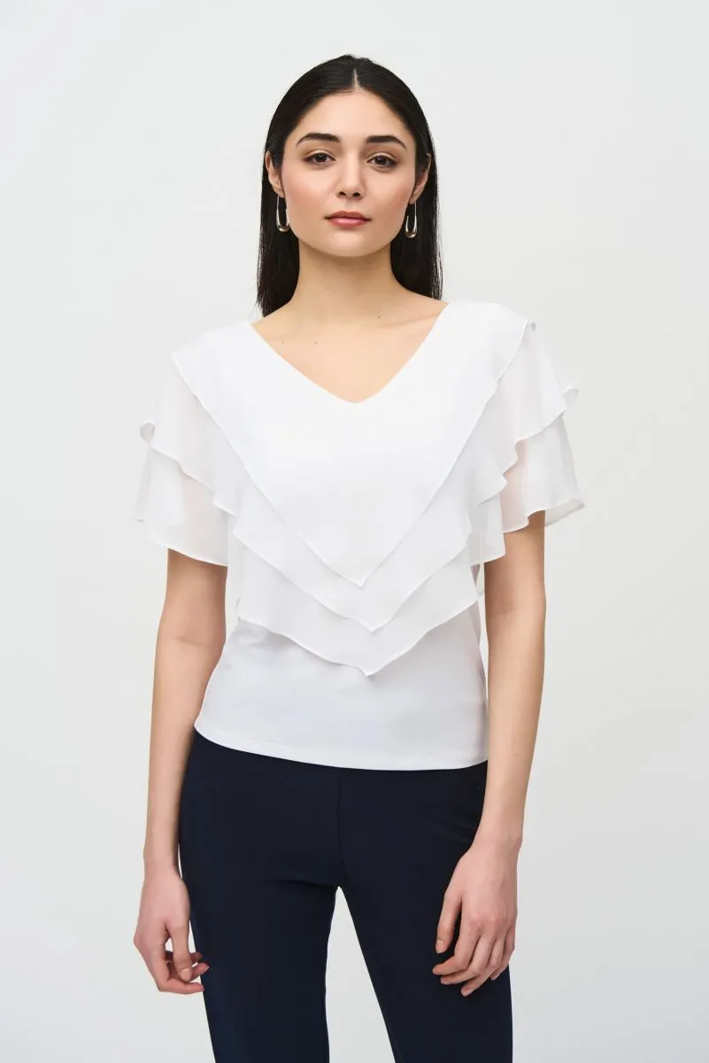 Joseph Ribkoff Tiered Chiffon Overlay V-Neck Top 241020