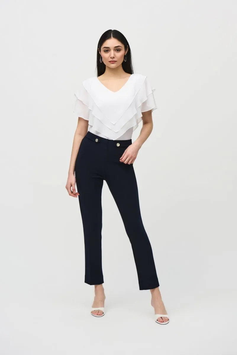 Joseph Ribkoff Tiered Chiffon Overlay V-Neck Top 241020