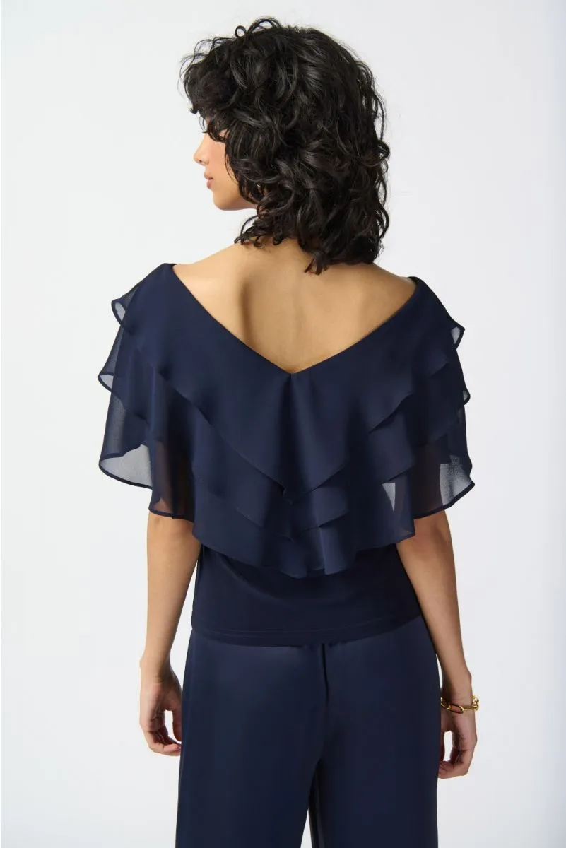 Joseph Ribkoff Tiered Chiffon Overlay V-Neck Top 241020