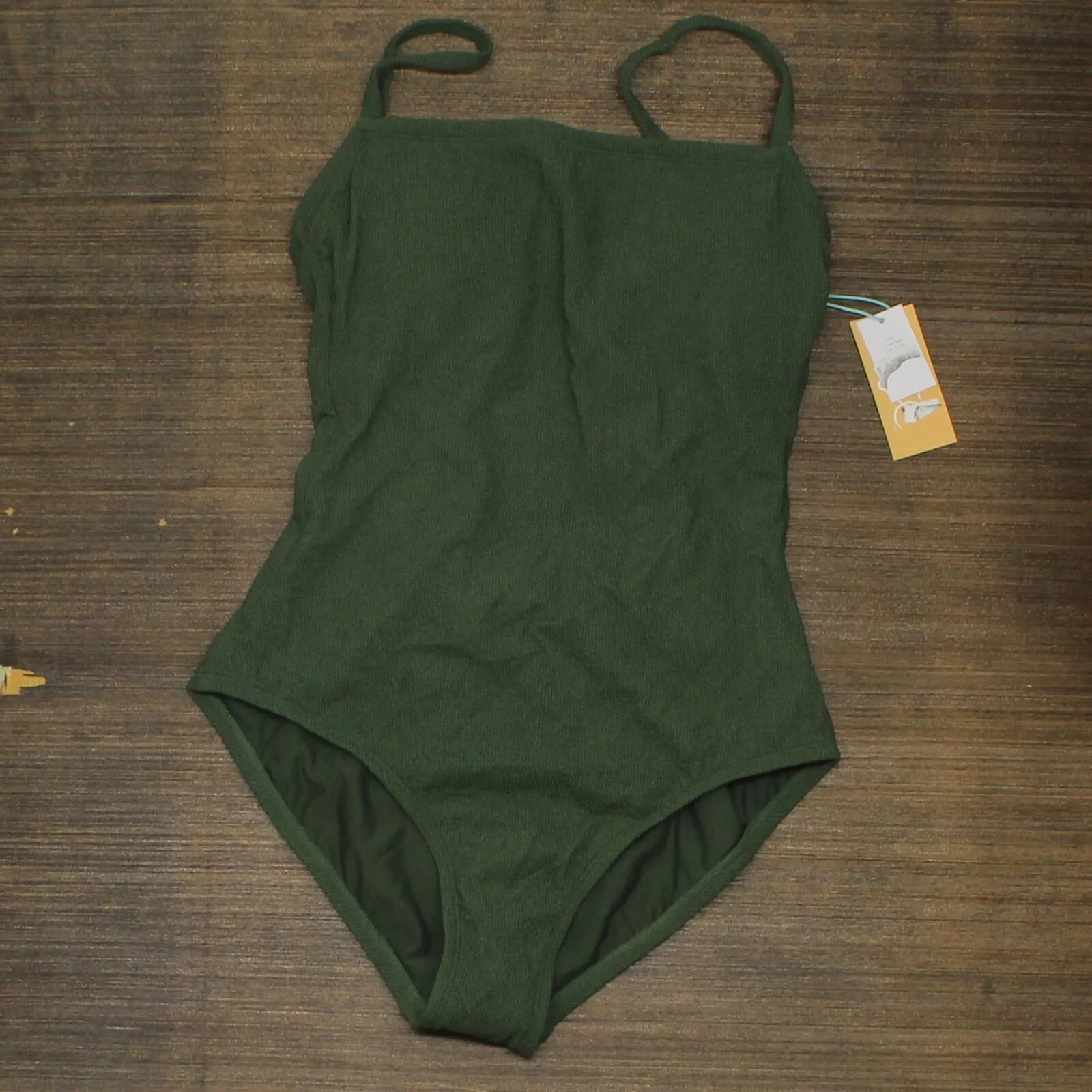 Kona Sol Textured Mini Pucker Square Neck High Coverage One Piece Swimsuit