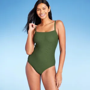 Kona Sol Textured Mini Pucker Square Neck High Coverage One Piece Swimsuit