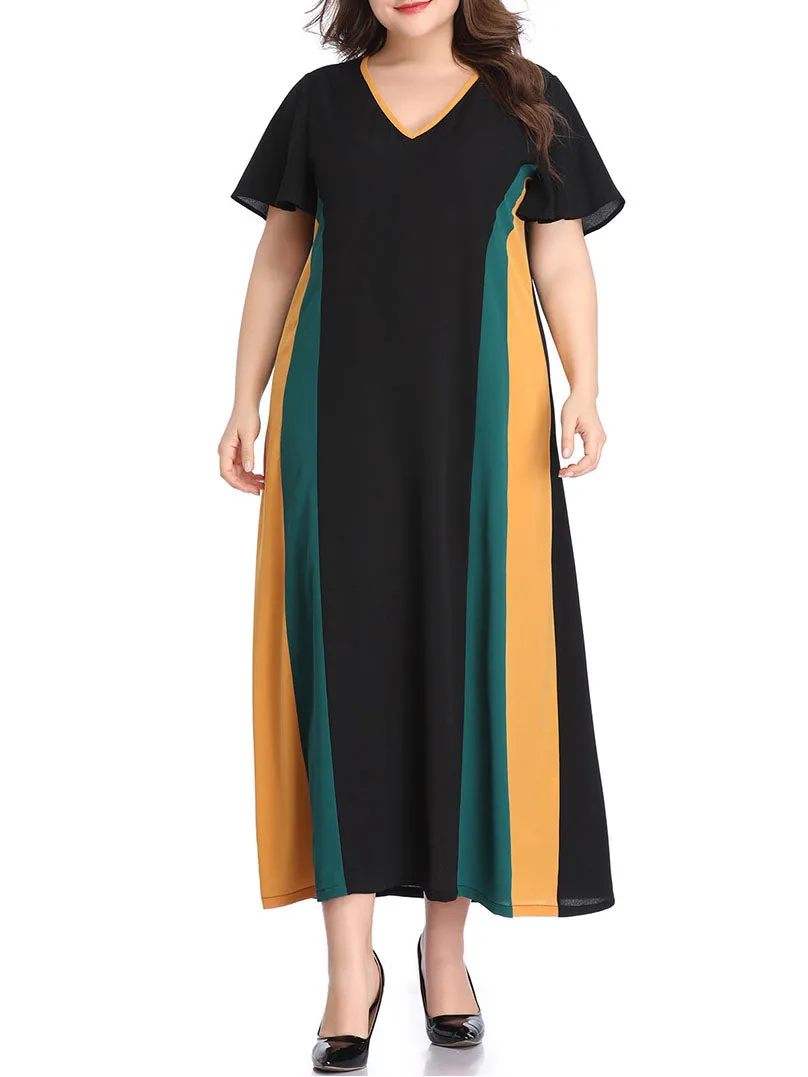 Large Size Women's Stitching Contrast Color Dress