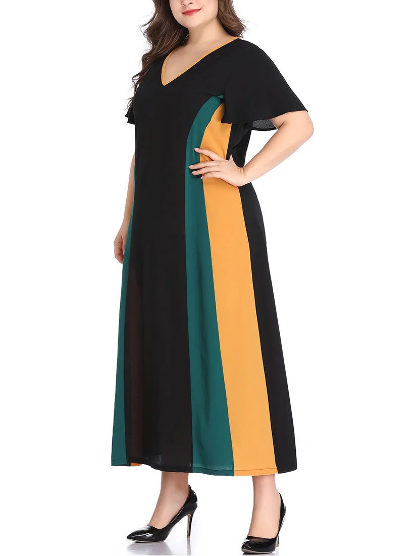 Large Size Women's Stitching Contrast Color Dress