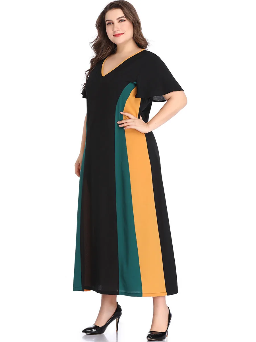 Large Size Women's Stitching Contrast Color Dress
