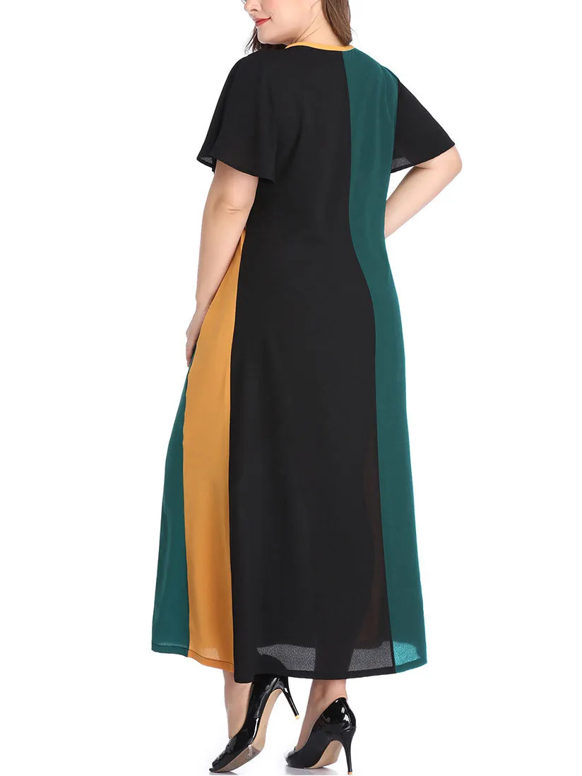 Large Size Women's Stitching Contrast Color Dress