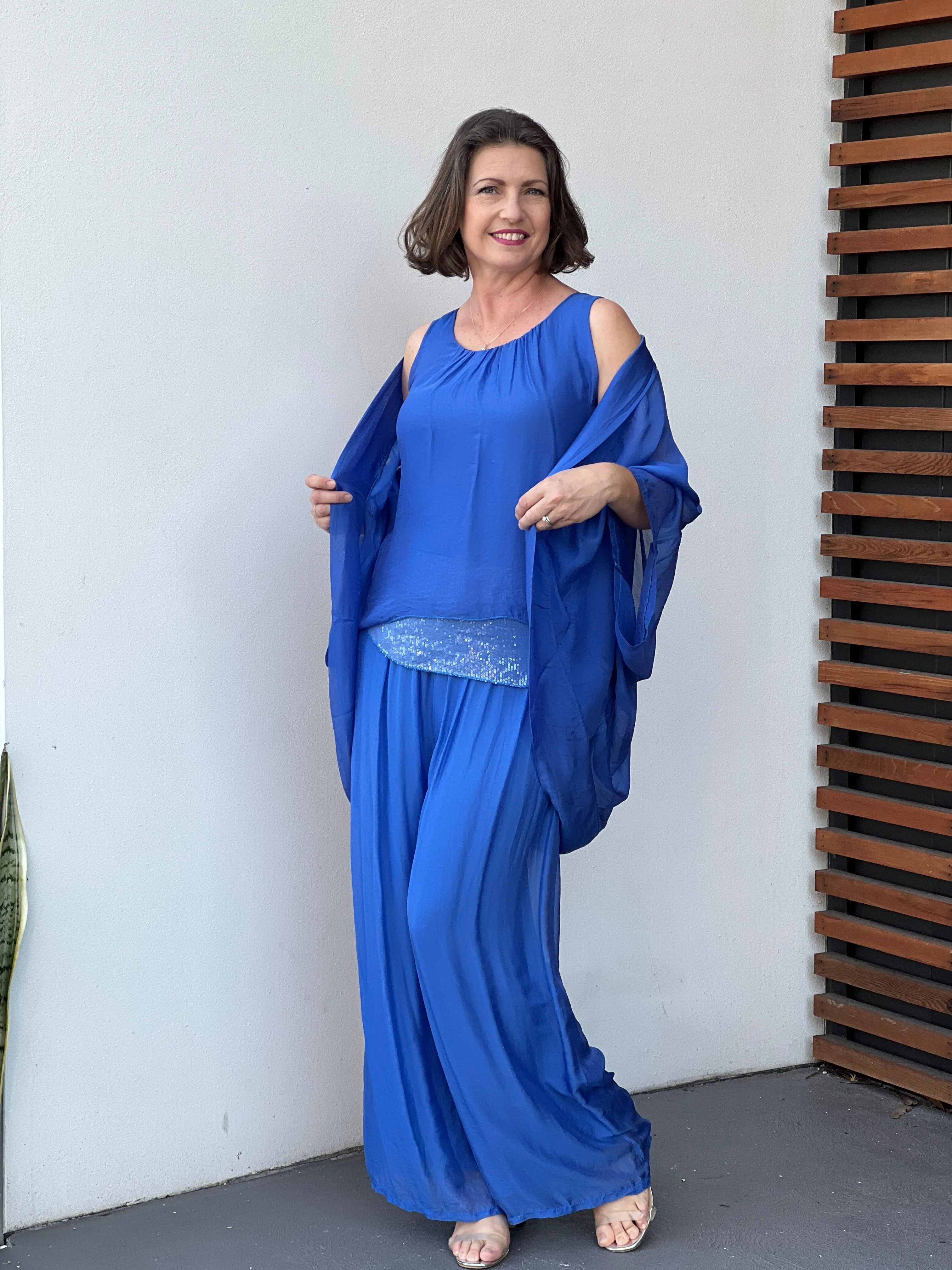 Leah Royal Blue Silk Top & Cardigan Set