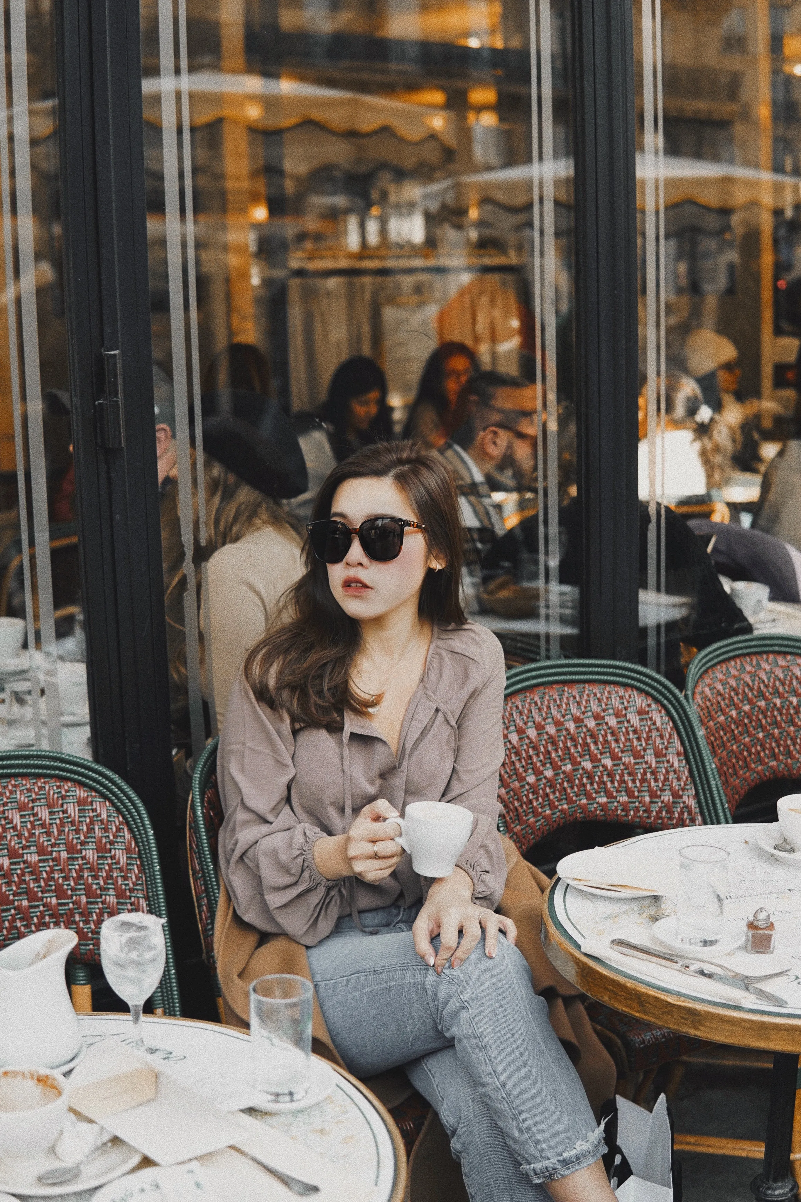 Long-Sleeve Open Neck Top